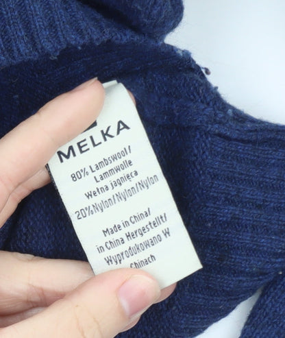 Melka Men's Blue Fair Isle Lambswool Crew Neck Jumper Size S