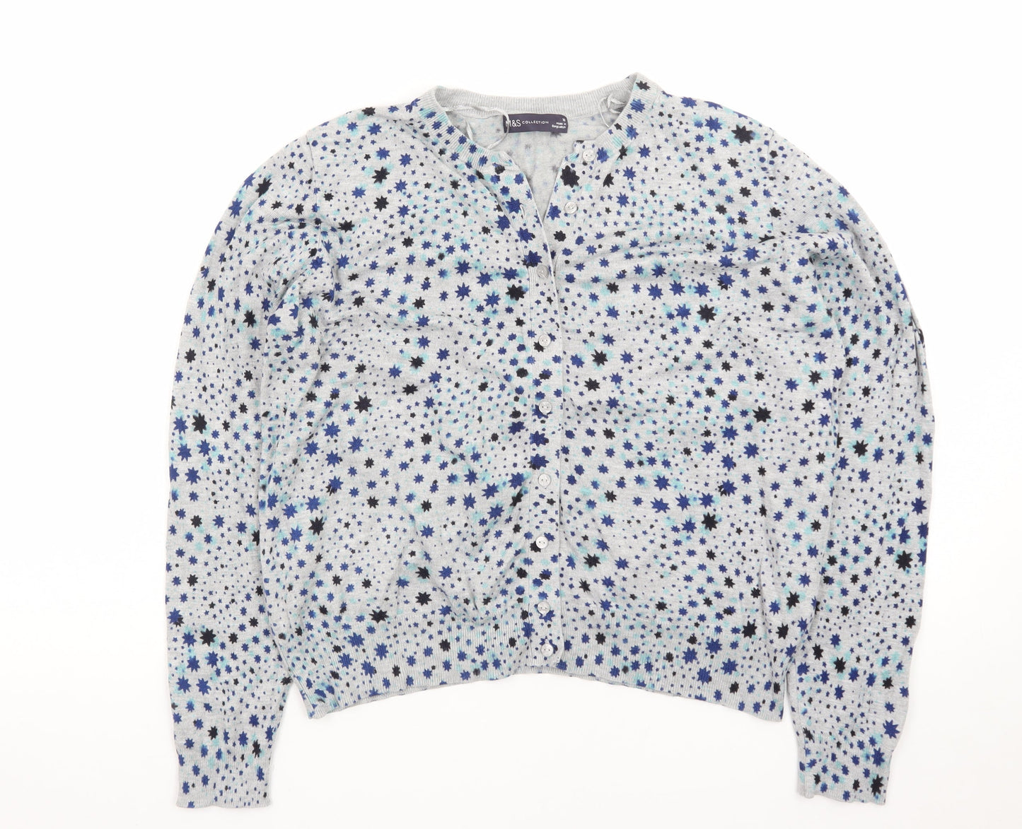 Marks and Spencer Women Blue Star Print Button-Up Cardigan Size 18