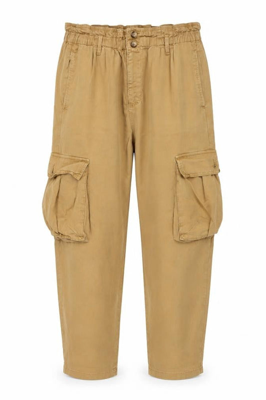 Pulz Jeans Men Beige Cargo Trousers L Relaxed Fit Elastic Waist