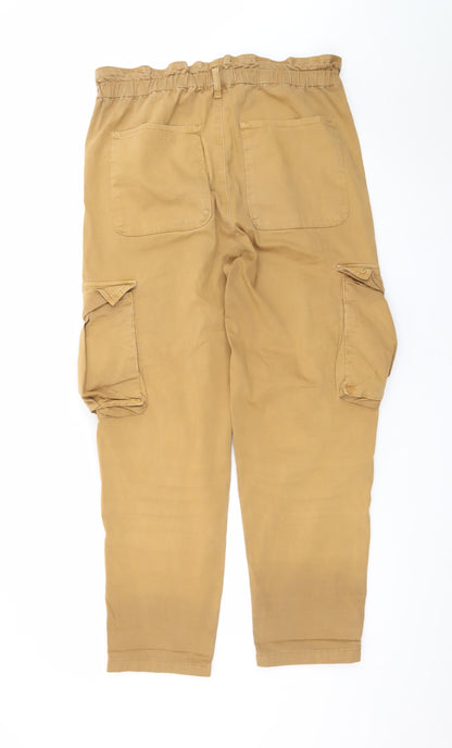 Pulz Jeans Men Beige Cargo Trousers L Relaxed Fit Elastic Waist