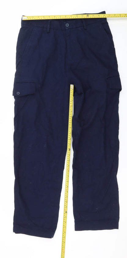 Zara Men Blue Cargo Trousers Size M 31in Regular Cotton Workwear