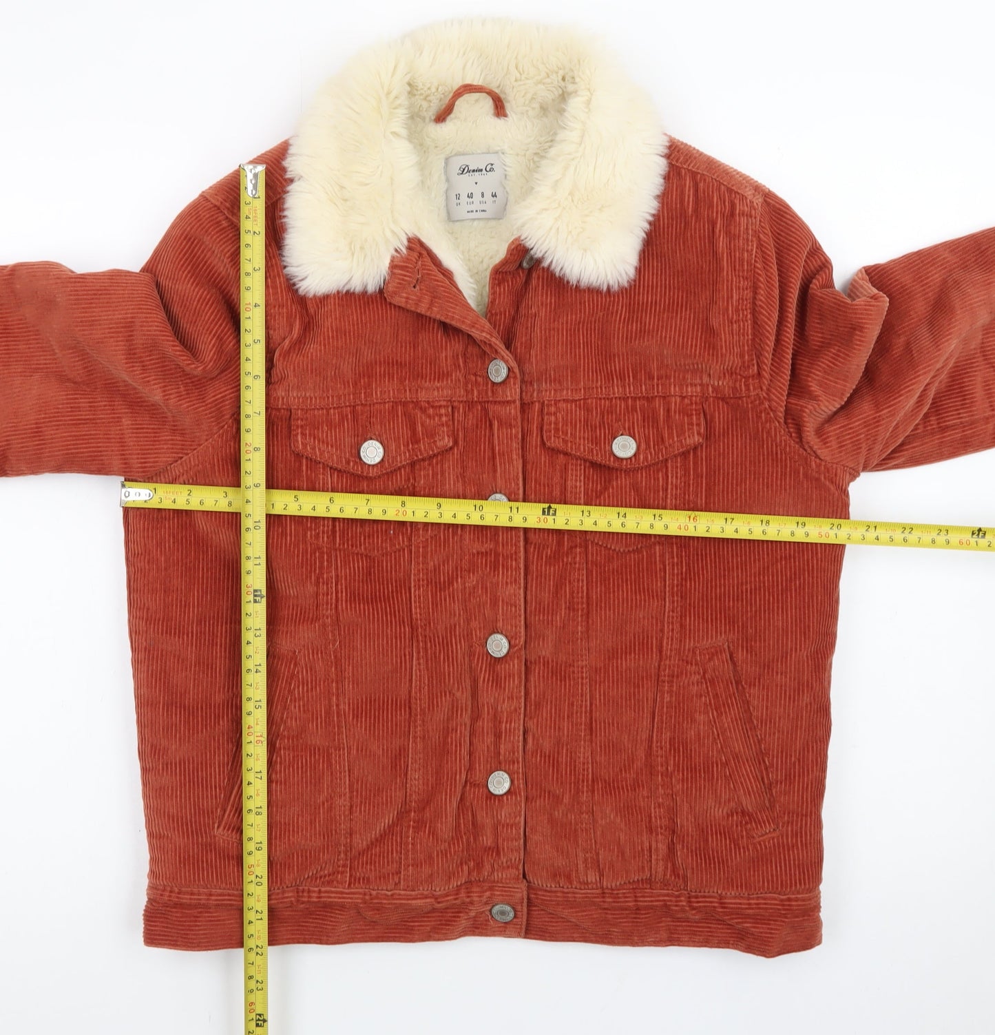 Denim Co. Womens Brown Corduroy Faux Fur Collar Jacket Size 12