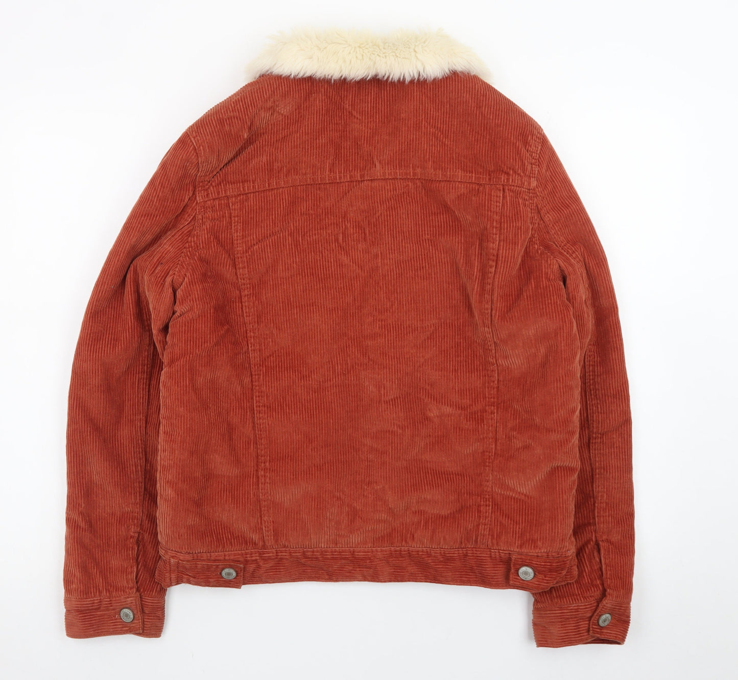 Denim Co. Womens Brown Corduroy Faux Fur Collar Jacket Size 12