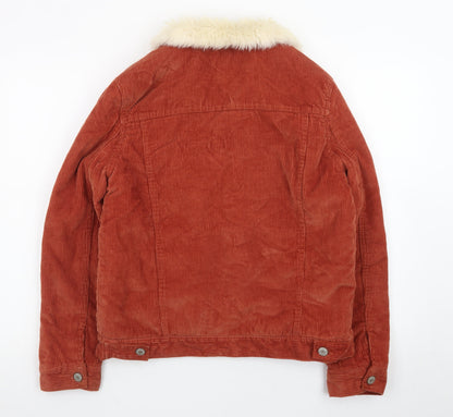 Denim Co. Womens Brown Corduroy Faux Fur Collar Jacket Size 12