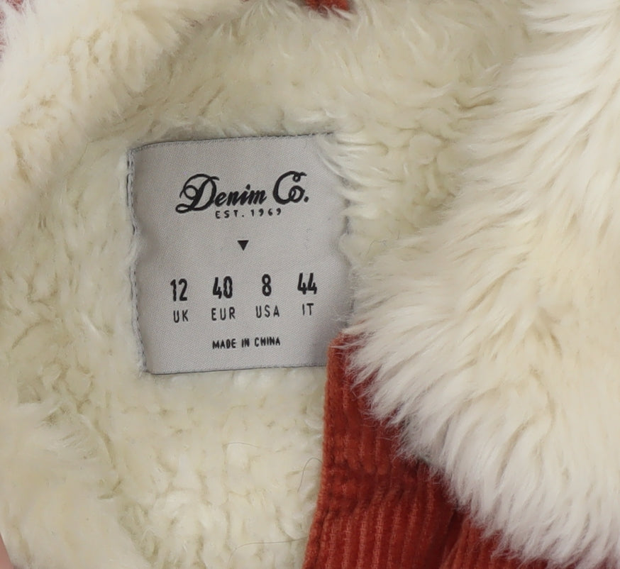Denim Co. Womens Brown Corduroy Faux Fur Collar Jacket Size 12