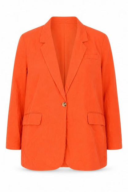 H&M Women Orange Cotton Blazer Size 16 Regular Fit Mid-Length