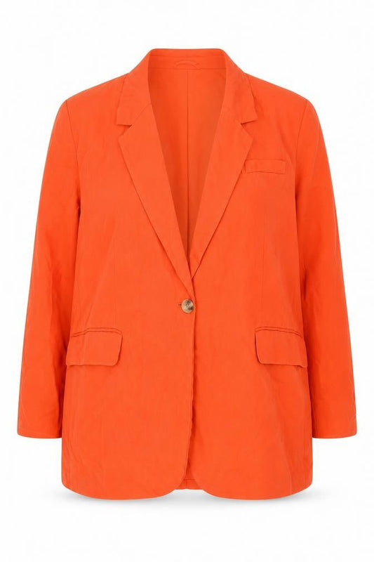 H&M Women Orange Cotton Blazer Size 16 Regular Fit Mid-Length