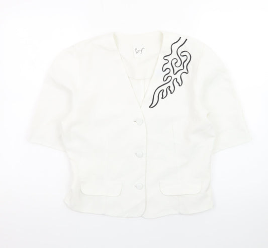 Kays Women White Size 12 Vintage Short Sleeve Polyester Blazer