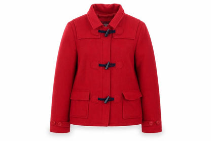 L&D Women Red Wool Toggle Coat Size 14 Short Duffle Style
