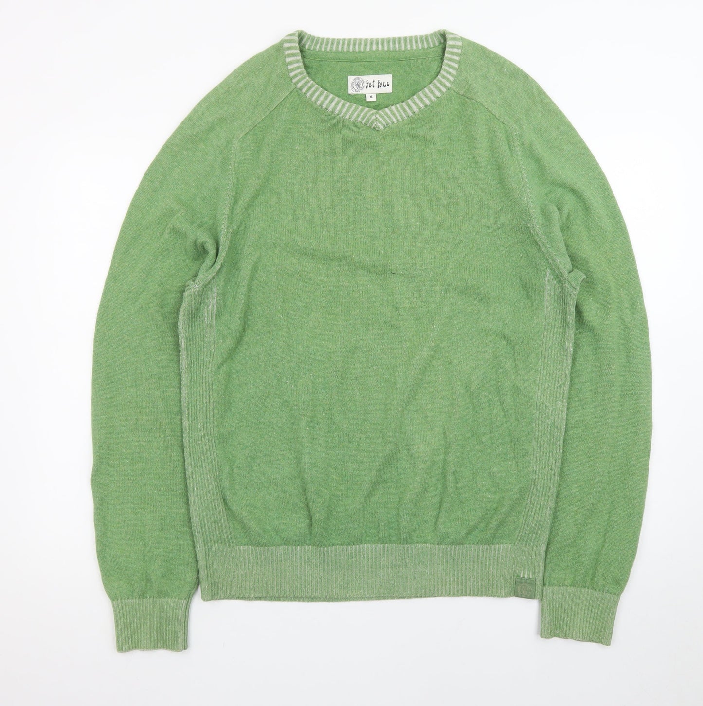 Fat Face Women's Green Cotton V-Neck Knit Jumper Size M