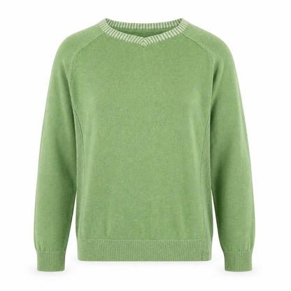 FatFace Women's Green Cotton V-Neck Knit Jumper Size M