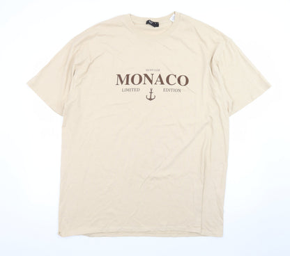 BoohooMAN Men's Beige Monaco Limited Edition Cotton T-Shirt M