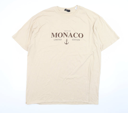 BoohooMAN Men's Beige Monaco Limited Edition Cotton T-Shirt M