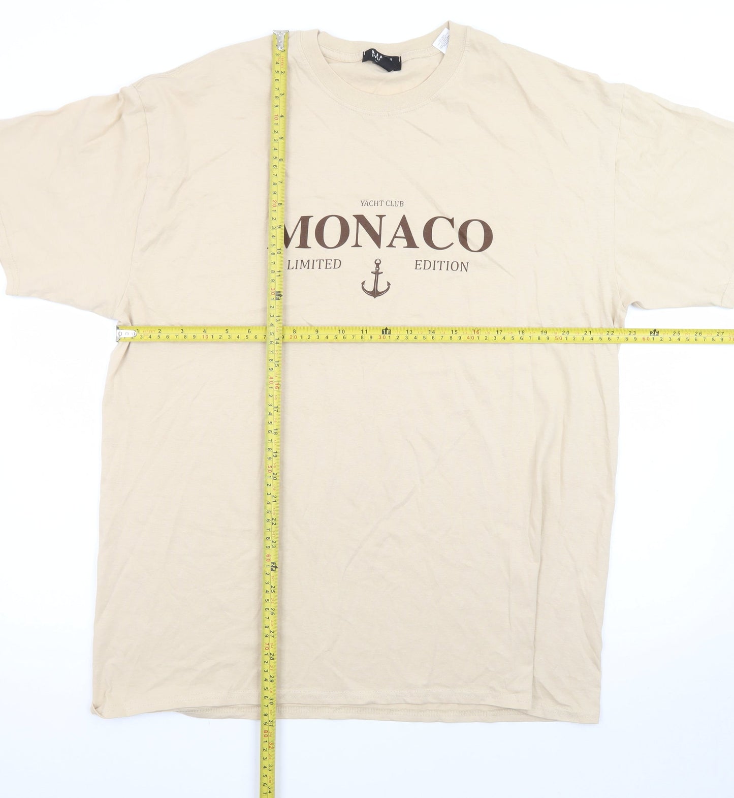 BoohooMAN Men's Beige Monaco Limited Edition Cotton T-Shirt M