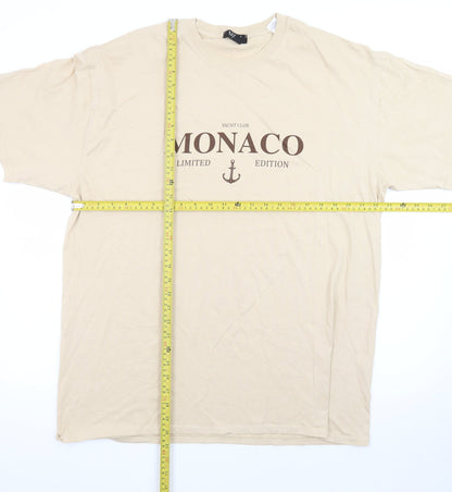 BoohooMAN Men's Beige Monaco Limited Edition Cotton T-Shirt M