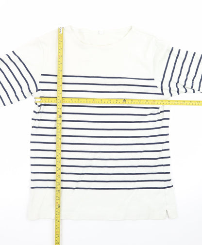 Uniqlo Women White Striped Cotton Boat Neck Long Sleeve Jumper M
