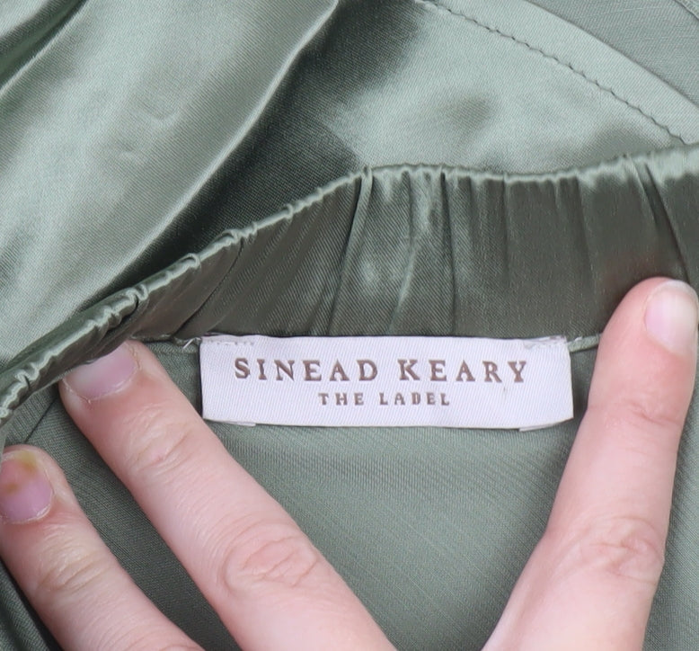 Sinead Keary Women’s Green Satin A-Line Midi Skirt XL