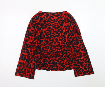 Quiz Women Red Leopard Print Wrap Blouse Size 10