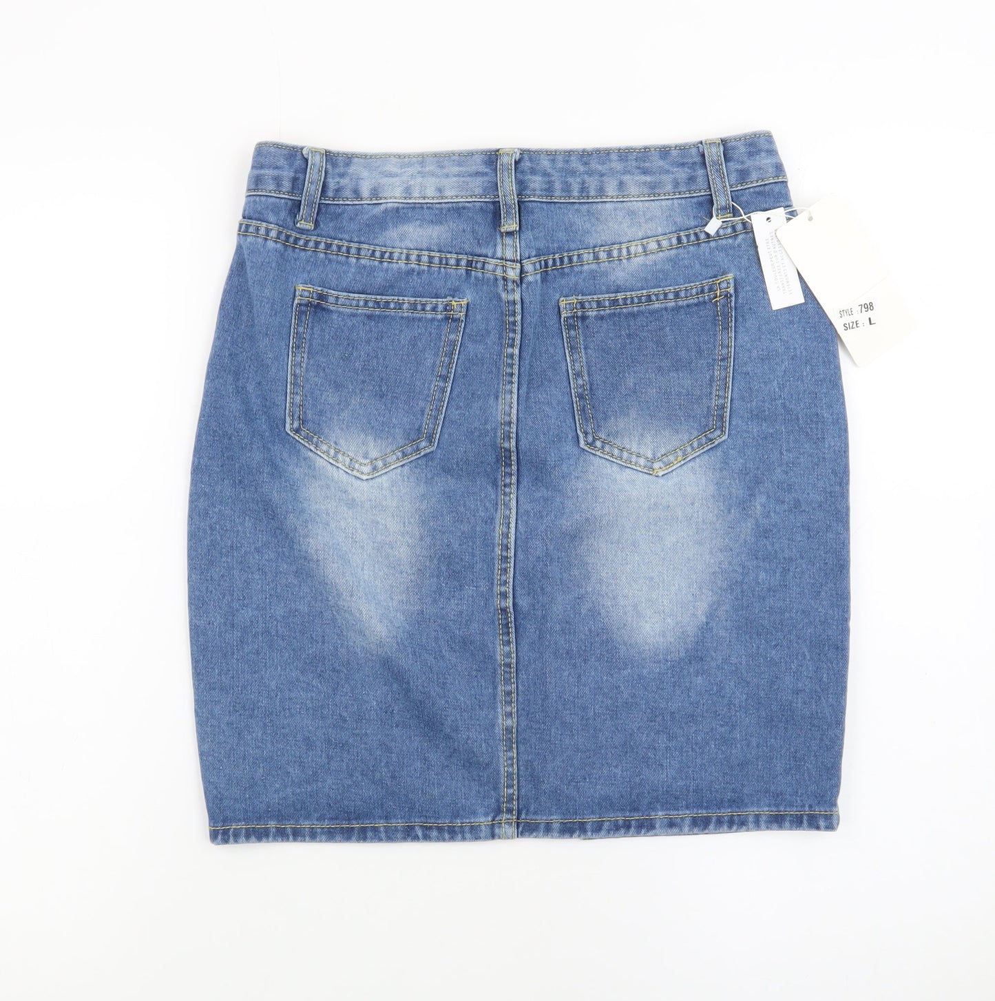 Cherry Koko Women Blue Denim Beaded Distressed Pencil Skirt L