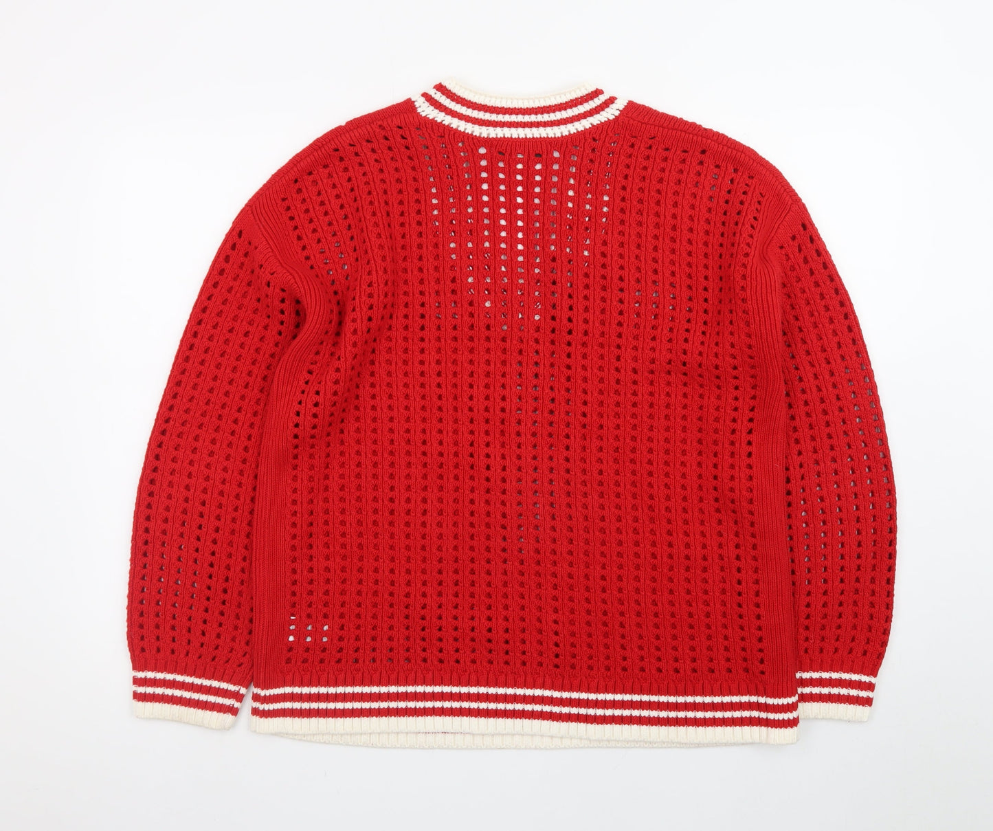 Marks and Spencer Womens Red Open Knit V-Neck Jumper Size M