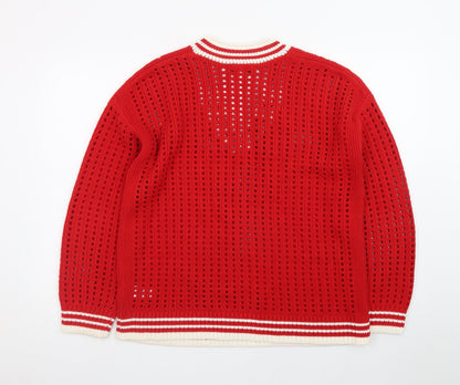Marks and Spencer Womens Red Open Knit V-Neck Jumper Size M