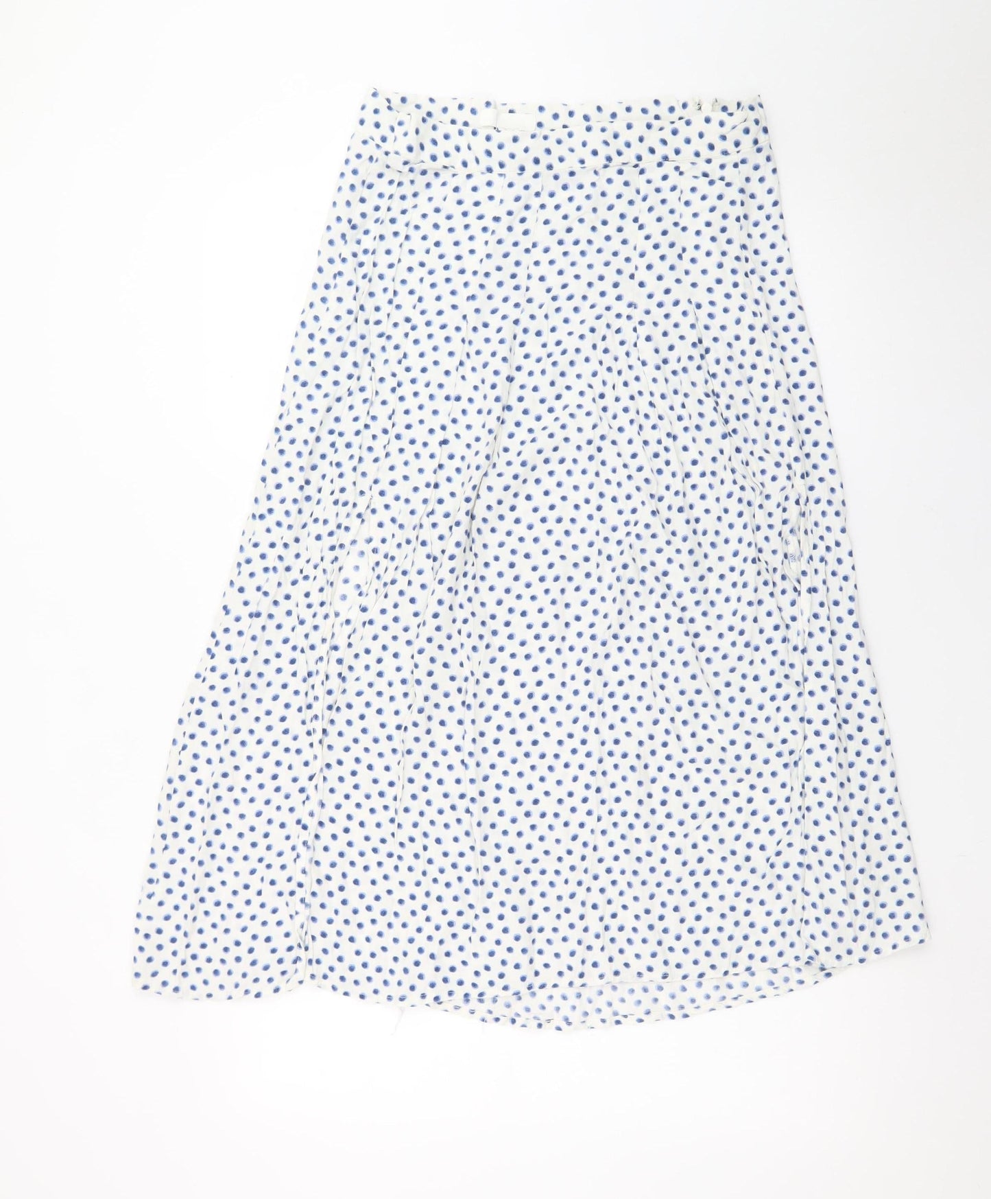H&M Women’s White Blue Polka Dot A-Line Midi Skirt Size 14