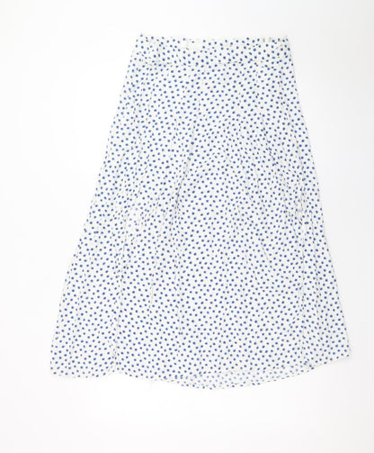 H&M Women’s White Blue Polka Dot A-Line Midi Skirt Size 14