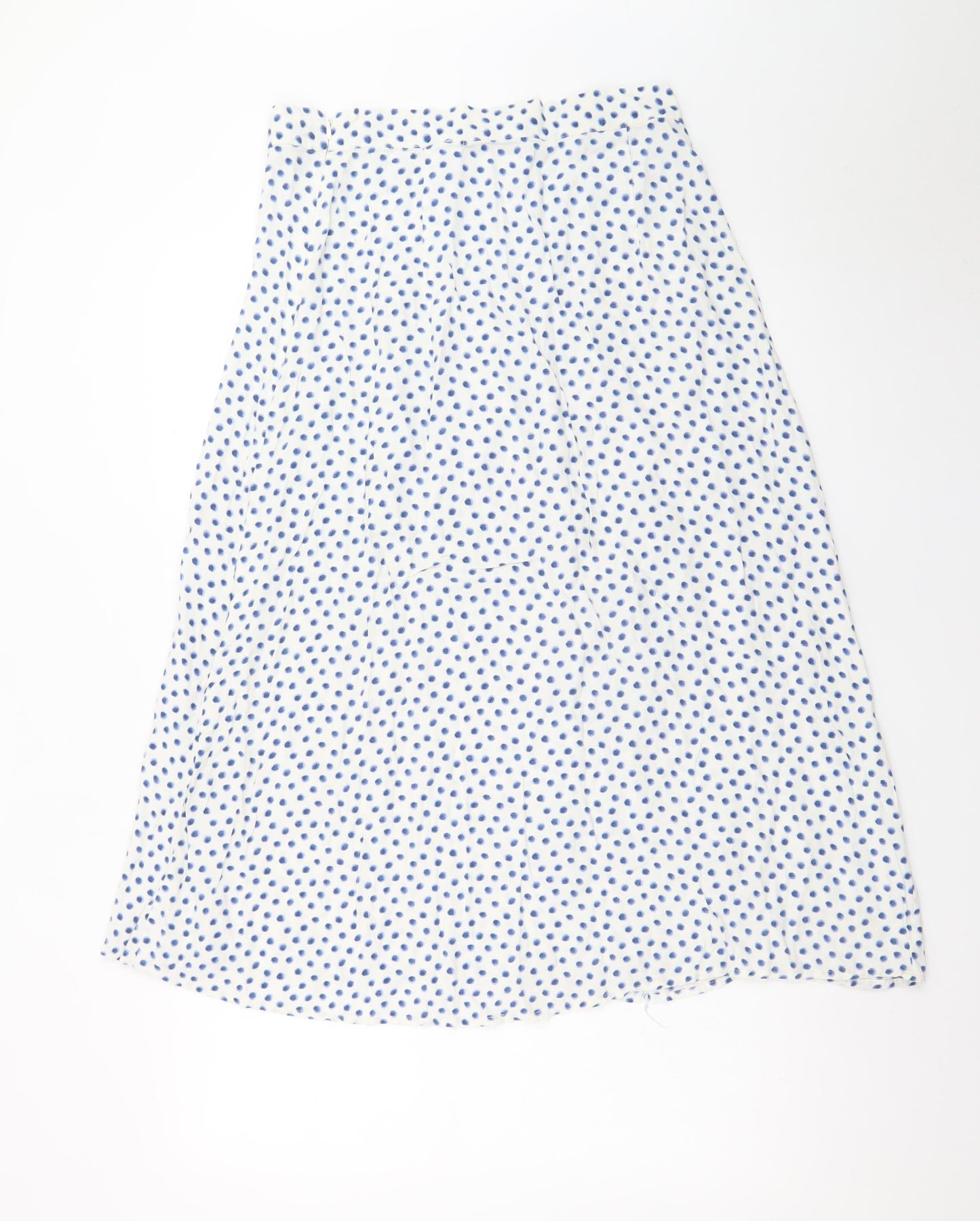 H&M Women’s White Blue Polka Dot A-Line Midi Skirt Size 14