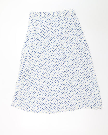 H&M Women’s White Blue Polka Dot A-Line Midi Skirt Size 14