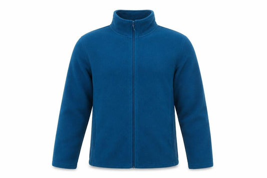 Front view of Yessica unisex blue fleece full zip jacket l lightweight
