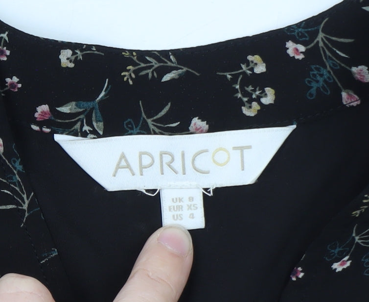 Apricot Womens Black Floral Long Sleeve Tunic Blouse Size 8
