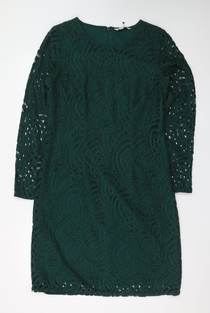 Boden Women Green Lace Shift Dress Size 12 Long Sleeve Elegant