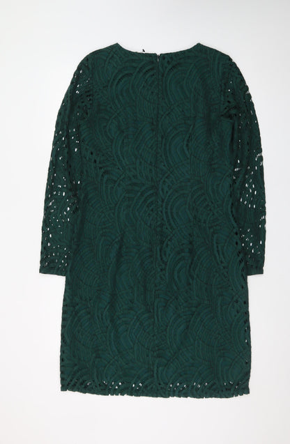 Boden Women Green Lace Shift Dress Size 12 Long Sleeve Elegant