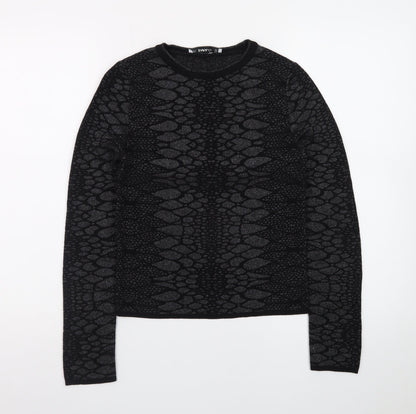 ZARA Women Black Animal Print Knit Jumper Size 8 Slim Fit