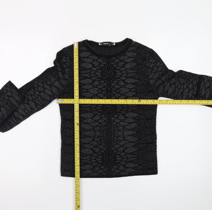 ZARA Women Black Animal Print Knit Jumper Size 8 Slim Fit