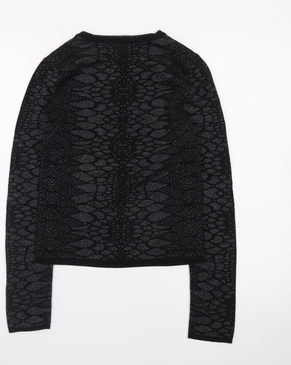 ZARA Women Black Animal Print Knit Jumper Size 8 Slim Fit