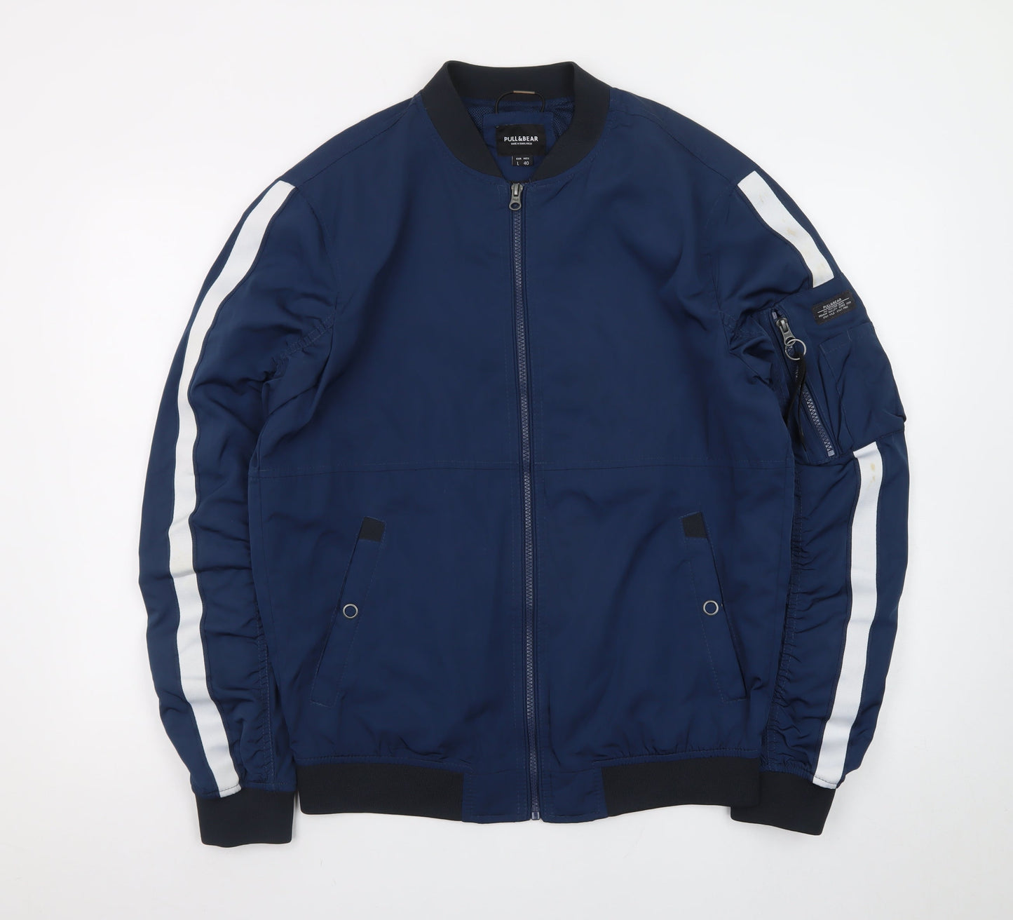 Pull & Bear Men's Blue Bomber Jacket L 40 Lightweight Zip Casual