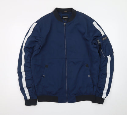 Pull & Bear Men's Blue Bomber Jacket L 40 Lightweight Zip Casual