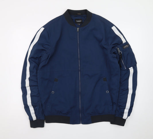 Pull & Bear Men's Blue Bomber Jacket L 40 Lightweight Zip Casual