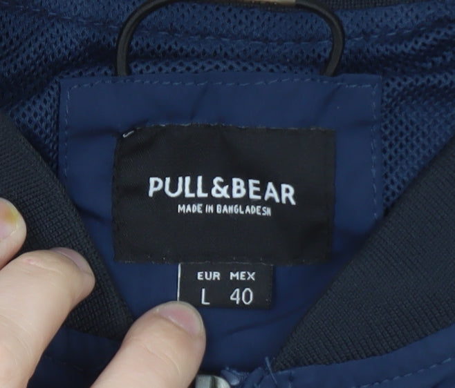 Pull & Bear Men's Blue Bomber Jacket L 40 Lightweight Zip Casual