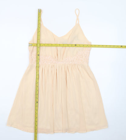 Missguided Women Beige Lace Slip Dress Size 8 Short V-Neck Chiffon