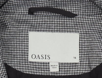 Oasis Women Grey Houndstooth Blazer Size 14 Classic Work Jacket