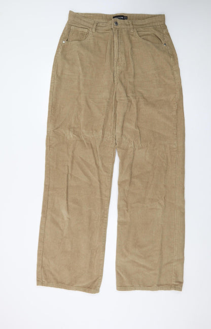 PrettyLittleThing Women Beige Corduroy Wide-Leg Trousers UK 12