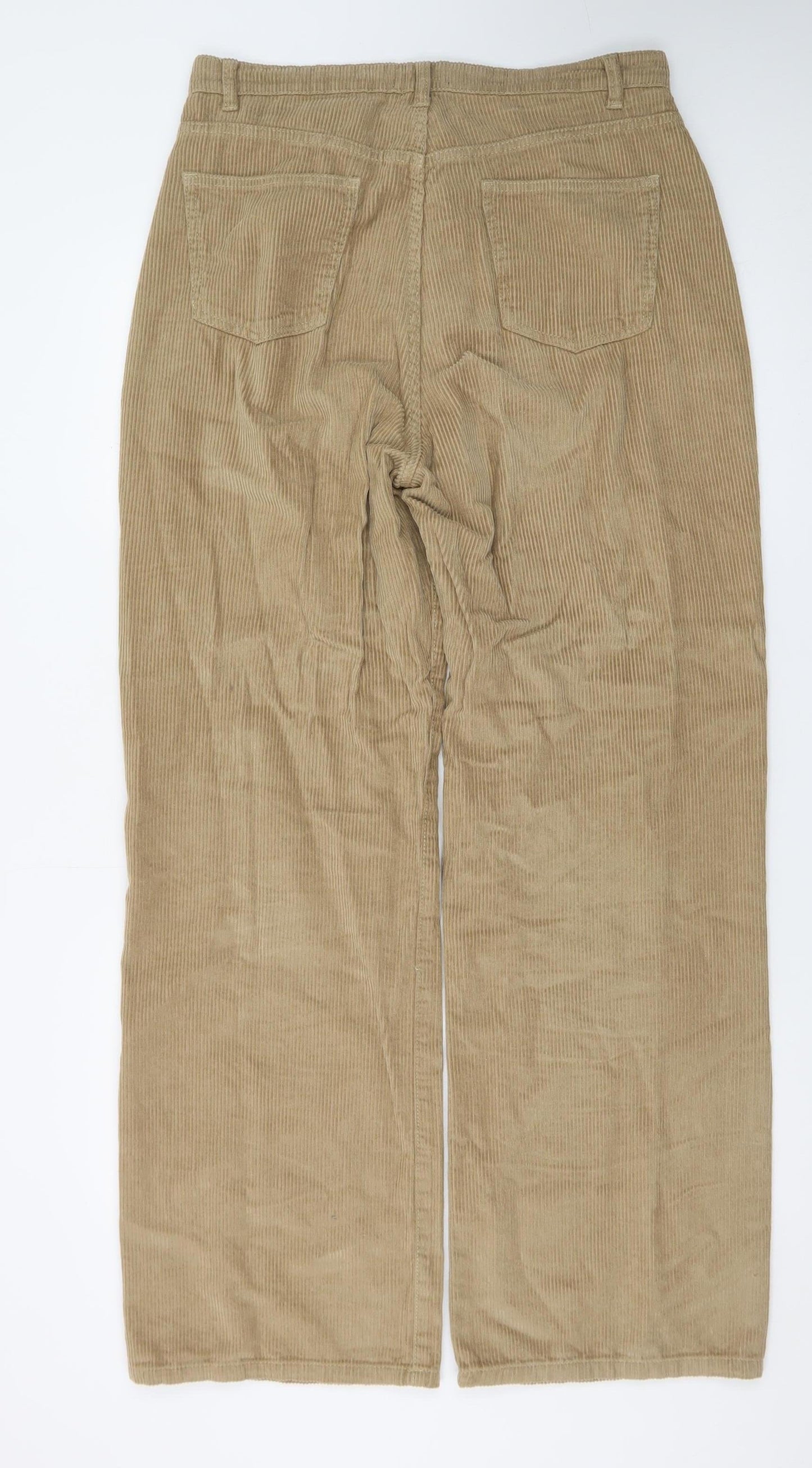 PrettyLittleThing Women Beige Corduroy Wide-Leg Trousers UK 12