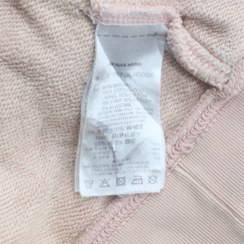 Adidas Women Beige Trefoil Hoodie Size 6 Cotton Pullover Sweatshirt