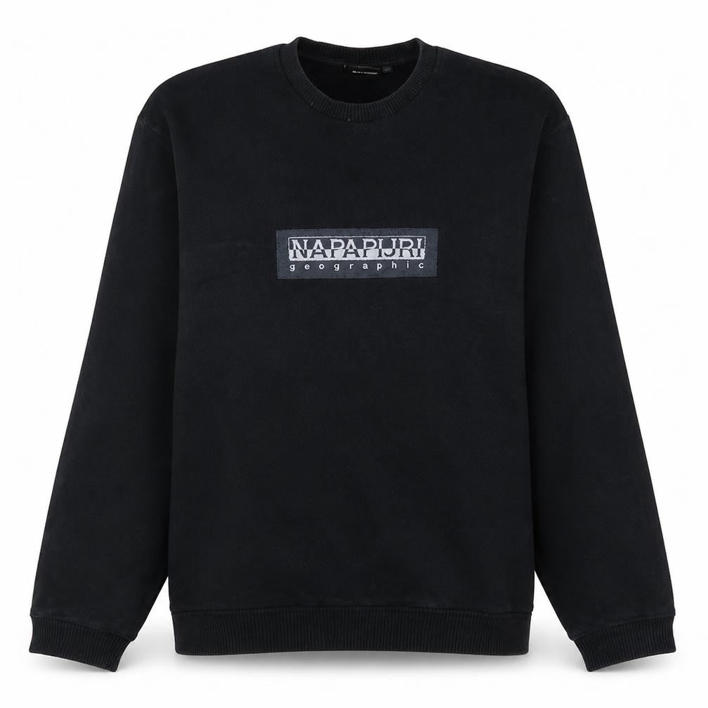 Napapijri Men's Black Logo Crew Neck Pullover Sweatshirt L