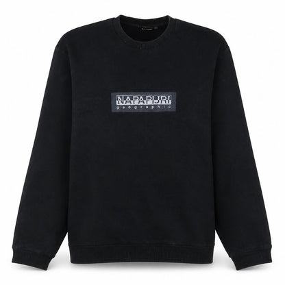 Napapijri Men's Black Logo Crew Neck Pullover Sweatshirt L