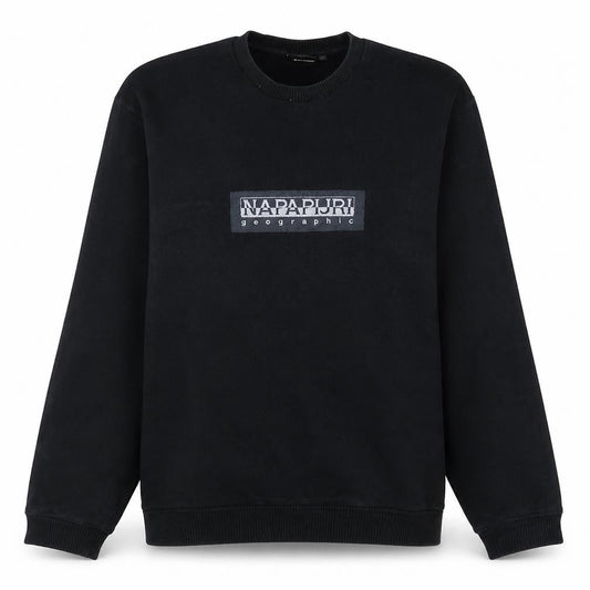 Napapijri Men's Black Logo Crew Neck Pullover Sweatshirt L