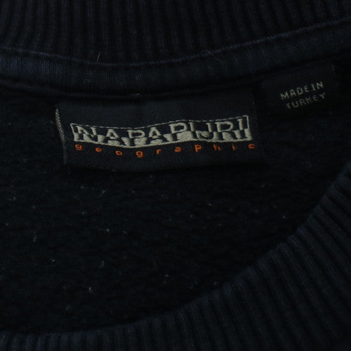 Napapijri Men's Black Logo Crew Neck Pullover Sweatshirt L