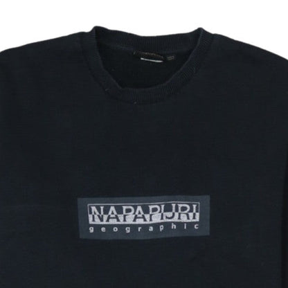 Napapijri Men's Black Logo Crew Neck Pullover Sweatshirt L